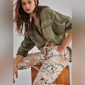ANTHROPOLOGIE “The Wanderer” Pink Pattern Pants Women's Utility ButtonFly Sz 28